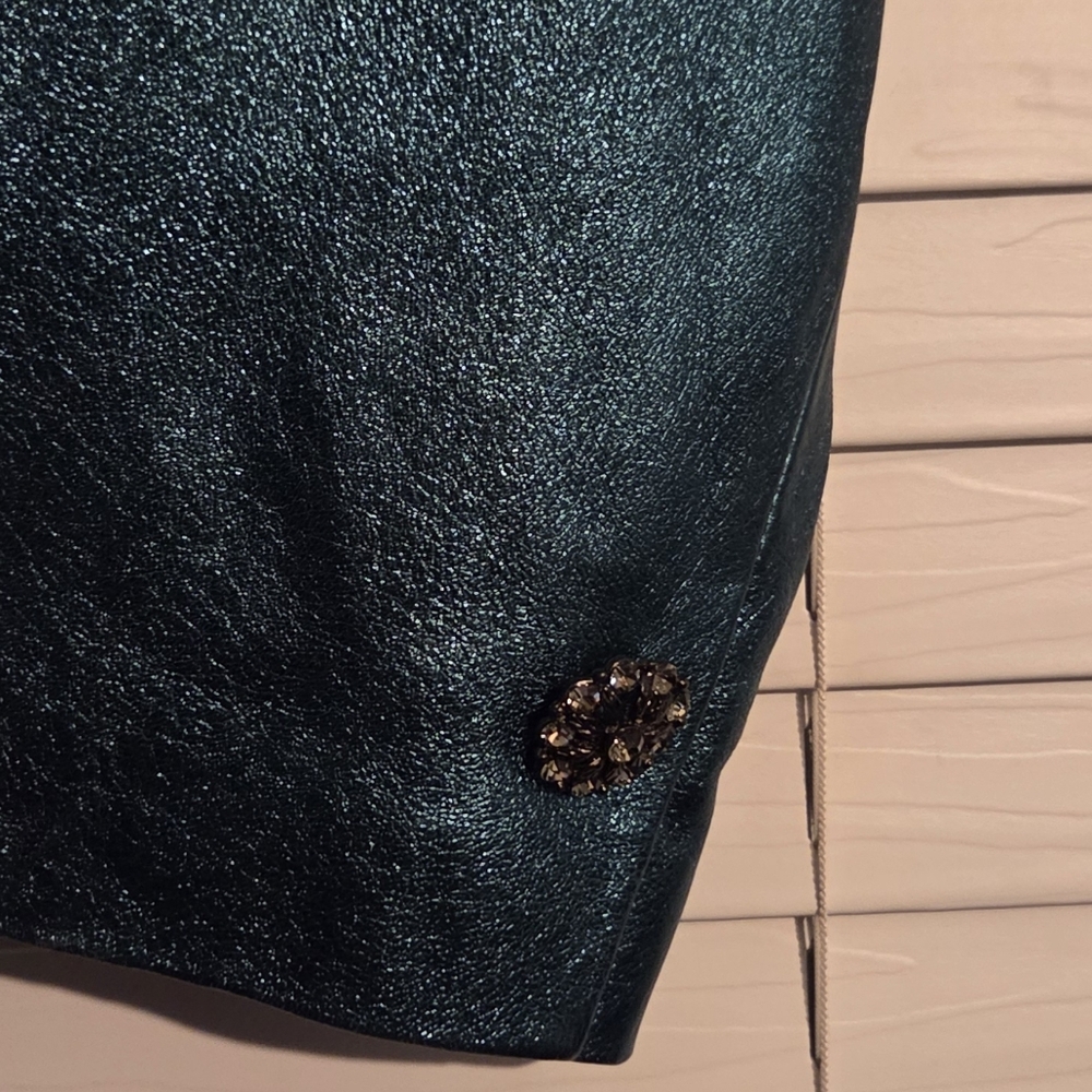 NWT Dana Buchman Plus Size 100% Leather Metallic Teal Blazer Size 20 - Picture 4 of 13